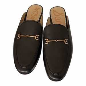 Sam Edelman Linnie Black Leather Bit Mule Loafers Gold Hardware 8.5 NWOT